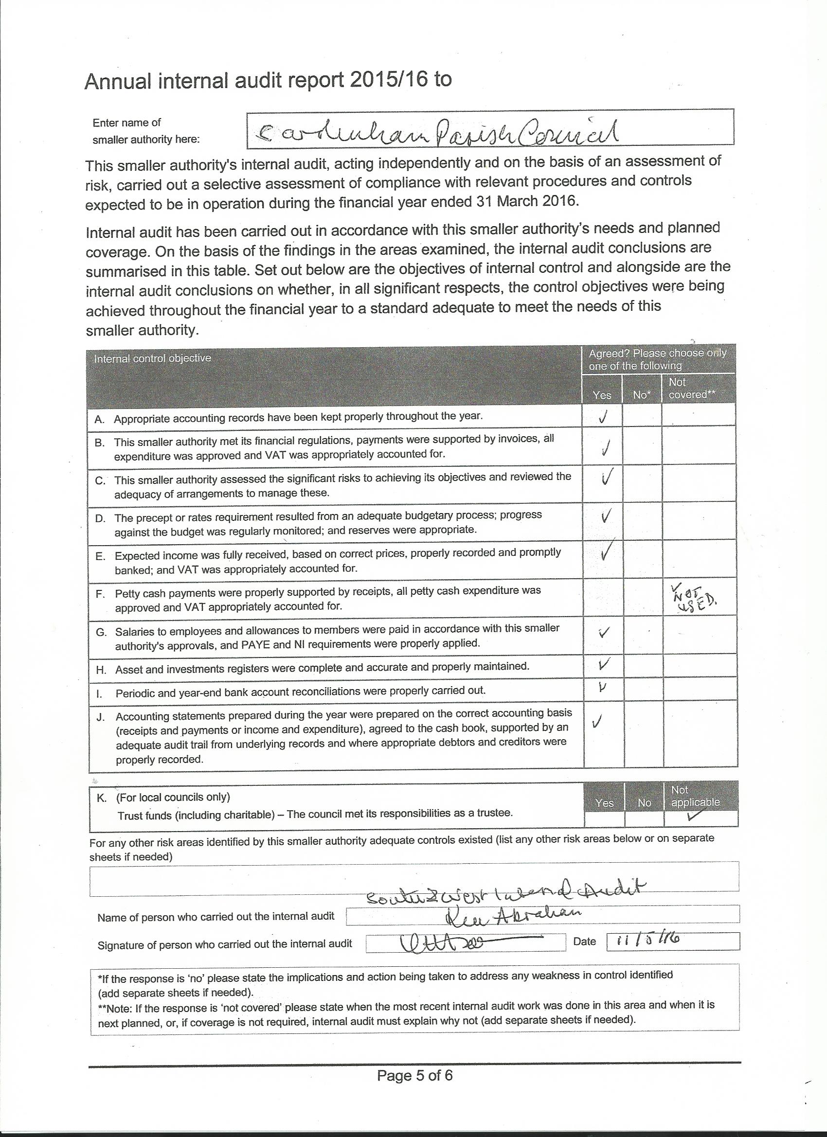 CPC Annual Internal Audit Report 2015-16