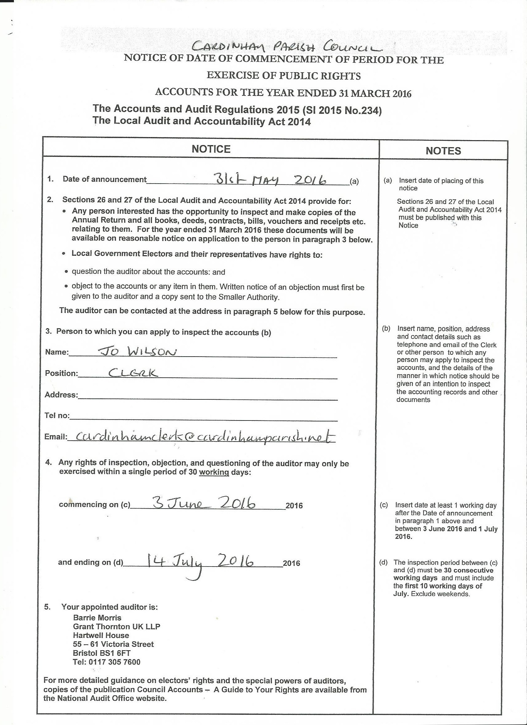 CPC Notice re Exercise of Public Rights -Accounts for year ended 31.03.16